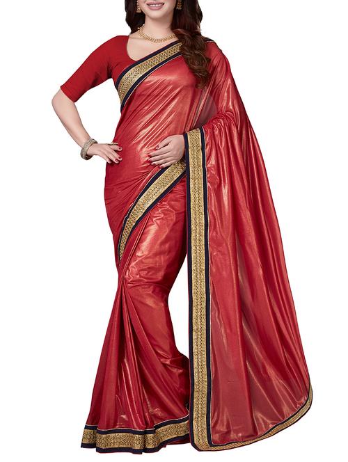 red synthetic bordered saree with blouse - 14916458 - Standard Image - 1