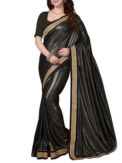 black synthetic bordered saree with blouse - 14916460 - Standard Image - 1
