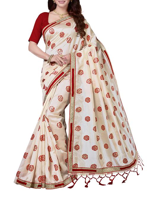 white silk blend printed saree with blouse - 14916461 - Very Small Image - 1