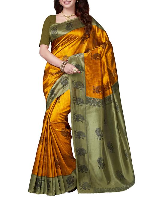 yellow art silk printed saree with blouse - 14916465 - Standard Image - 1