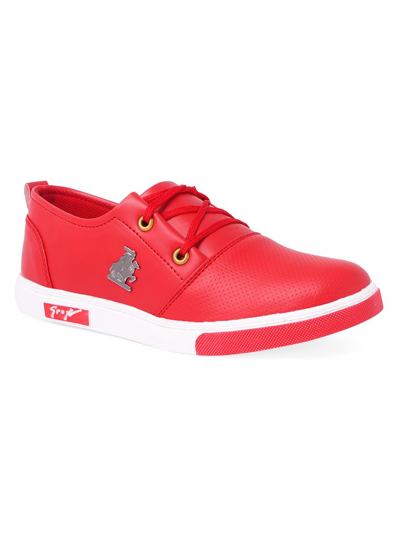 red leatherette lace up sneaker - 14916580 - Zoom Image - 1