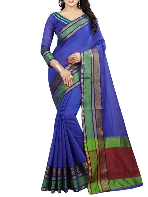 purple cotton bordered saree with blouse - 14916627 - Very Small Image - 1