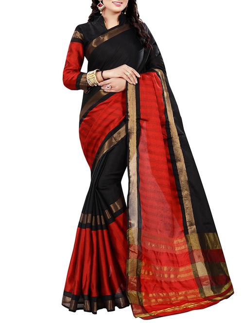 black cotton woven saree with blouse - 14916629 - Very Small Image - 1