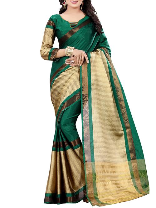 green cotton woven saree with blouse - 14916632 - Very Small Image - 1