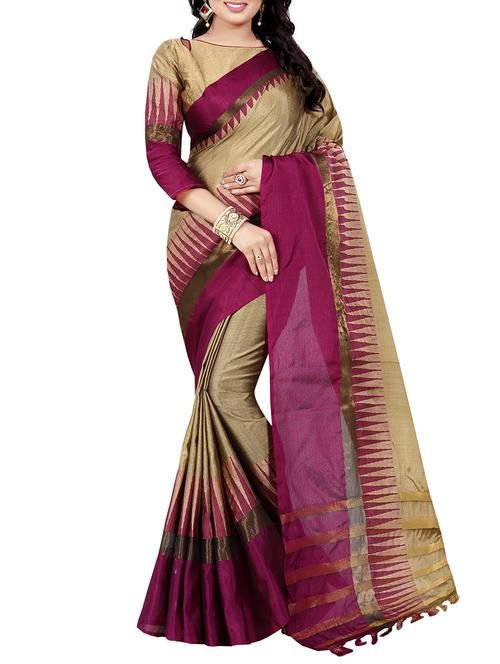 beige cotton woven saree with blouse - 14916634 - Very Small Image - 1
