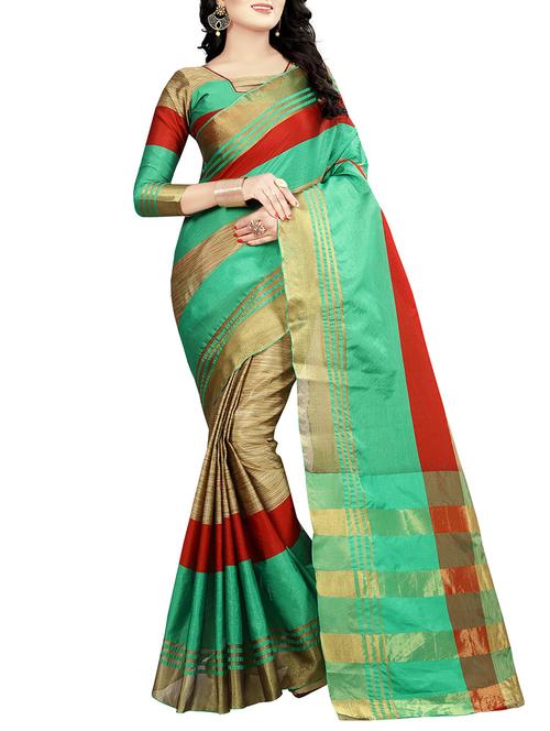 multi cotton woven saree with blouse - 14916639 - Very Small Image - 1