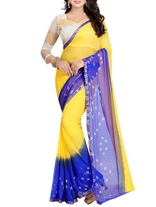 yellow chiffon bandhani saree with blouse - 14916647 - Very Small Image - 1