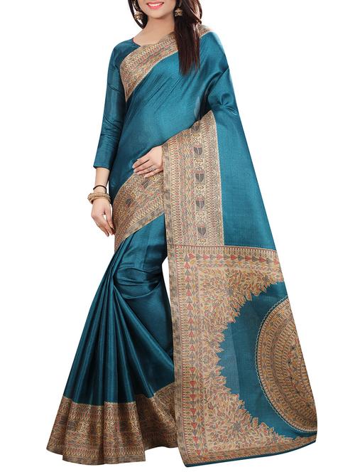 turquoise khadi printed saree with blouse - 14916654 - Very Small Image - 1