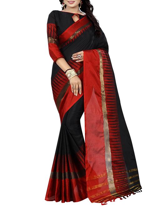 black cotton bordered saree with blouse - 14916900 - Very Small Image - 1