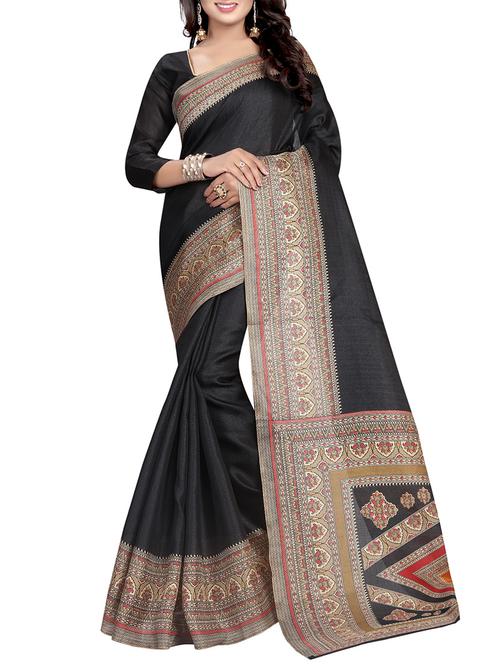 black khadi printed saree with blouse - 14916904 - Very Small Image - 1