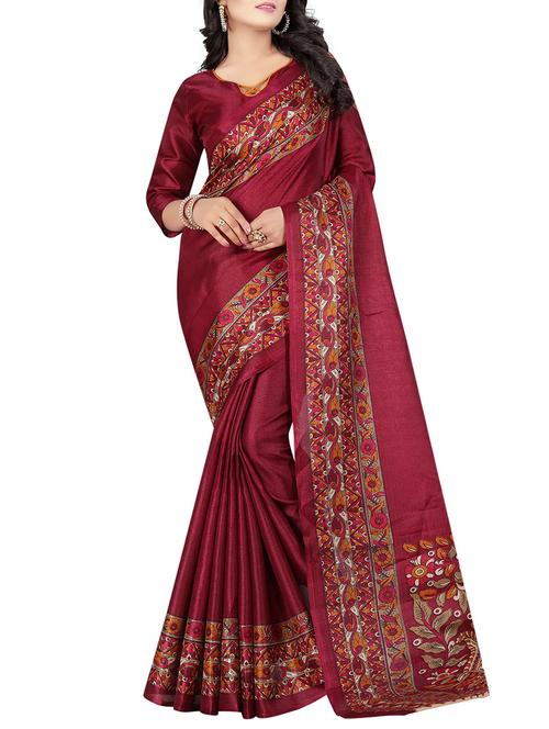 maroon khadi printed saree with blouse - 14916907 - Very Small Image - 1