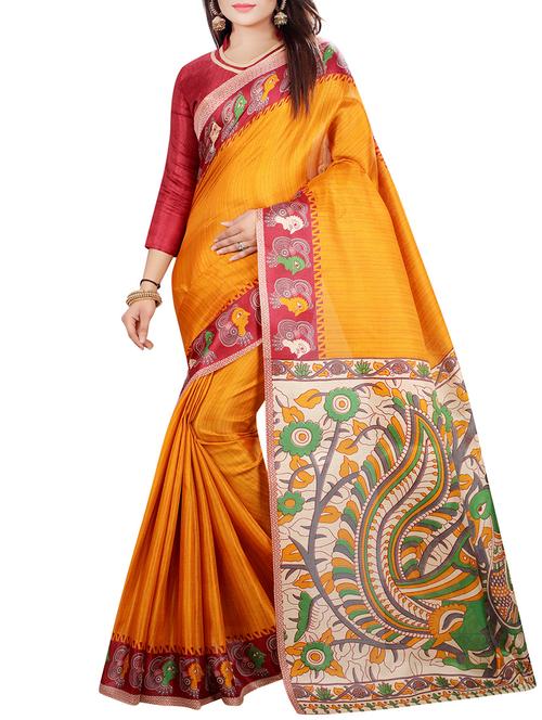 mustard khadi printed saree with blouse - 14916909 - Very Small Image - 1