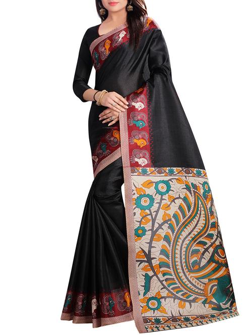 black khadi printed saree with blouse - 14916911 - Very Small Image - 1