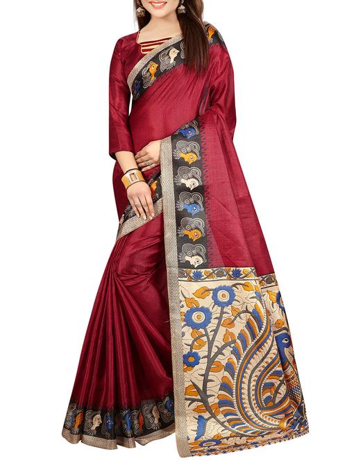 maroon khadi printed saree with blouse - 14916912 - Very Small Image - 1