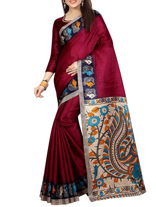 maroon khadi printed saree with blouse - 14916913 - Very Small Image - 1