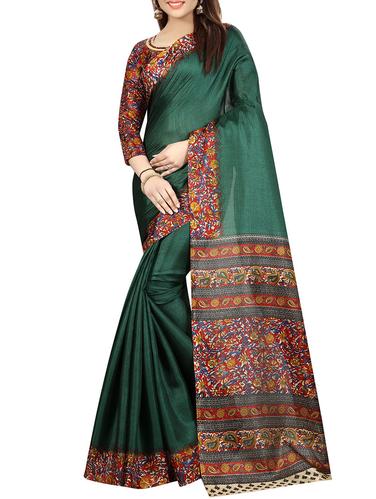 green khadi printed saree with blouse - 14916914 - Very Small Image - 1
