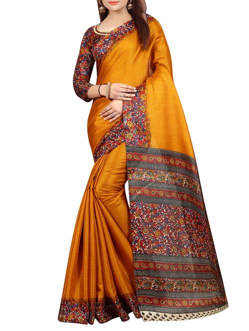 mustard khadi printed saree with blouse - 14916915 - Very Small Image - 1