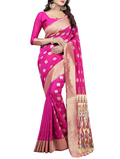 pink cotton silk kanjivaram saree with blouse - 14916953 - Very Small Image - 1