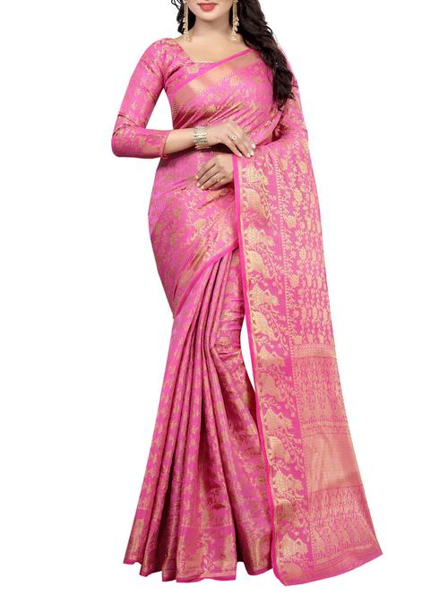 pink cotton silk banarasi saree with blouse - 14916964 - Very Small Image - 1