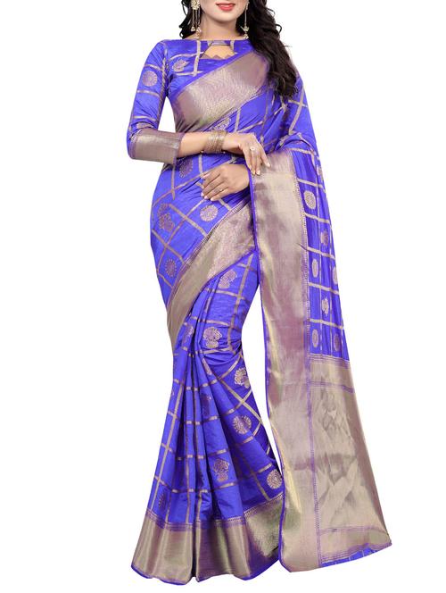 blue cotton silk banarasi saree with blouse - 14916969 - Very Small Image - 1