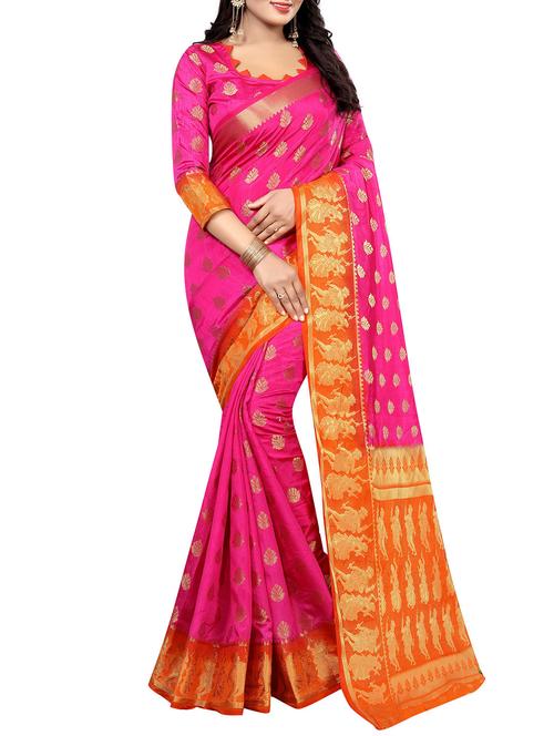 pink cotton silk banarasi saree with blouse - 14916976 - Very Small Image - 1