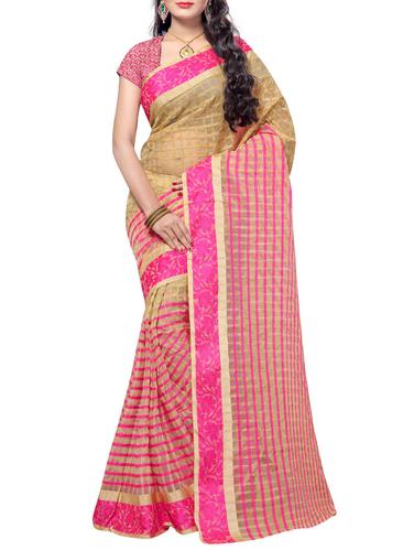 pink cotton blend woven saree with blouse - 14916978 - Very Small Image - 1