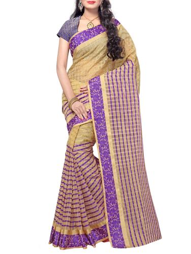 purple cotton blend woven saree with blouse - 14916979 - Very Small Image - 1