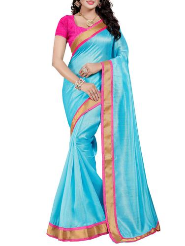 blue chanderi bordered saree with blouse - 14916981 - Very Small Image - 1