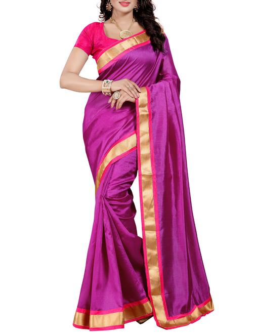 magenta chanderi bordered saree with blouse - 14916987 - Very Small Image - 1