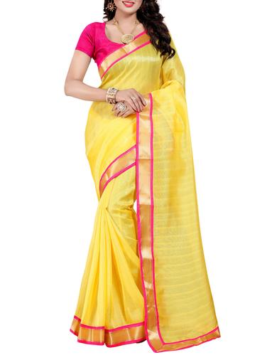 yellow chanderi bordered saree with blouse - 14916990 - Very Small Image - 1