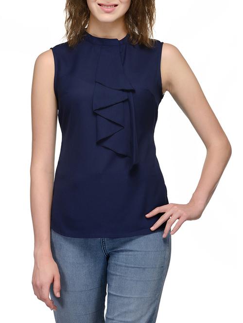 navy blue crepe solid top - 14917257 - Very Small Image - 1