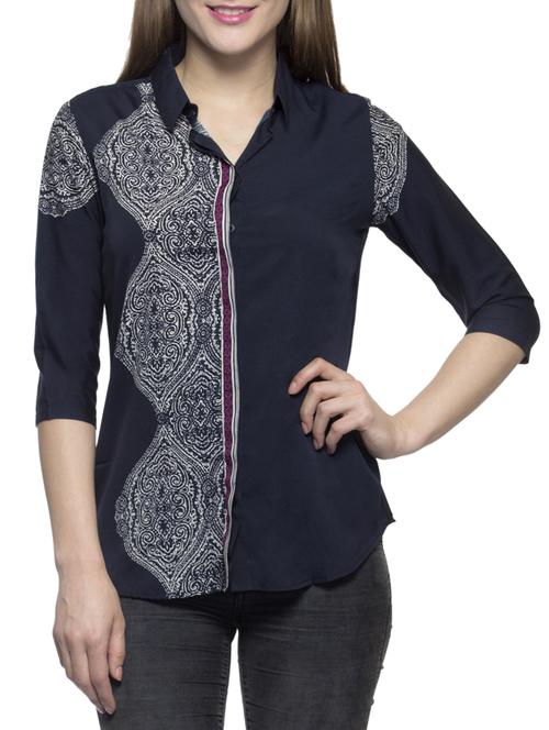 dark blue printed shirt - 14917274 - Standard Image - 1