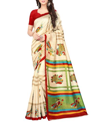 beige art silk printed saree with blouse - 14918168 - Very Small Image - 1
