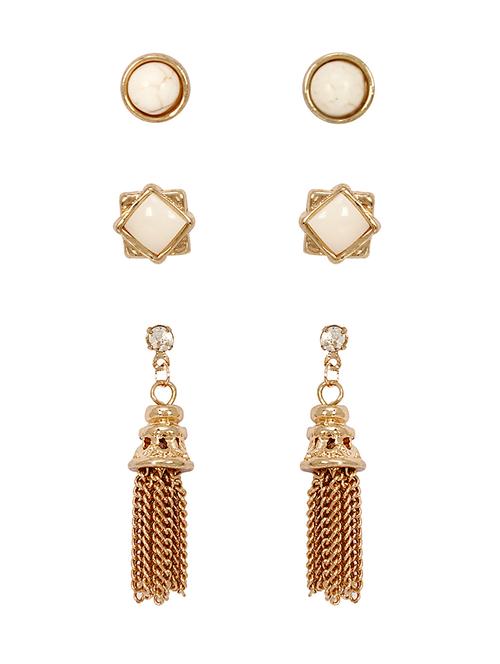 white copper studs (set of 3) earrings - 14918540 - Very Small Image - 1