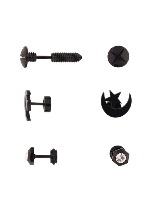 black satin less steel studs (set of 3) earrings - 14918560 - Very Small Image - 1