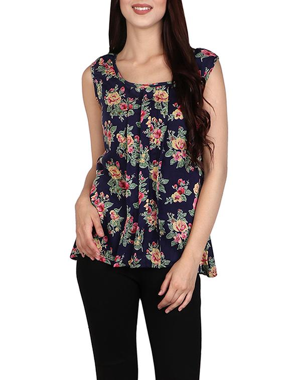 navy blue printed rayon top - 14918620 - Zoom Image - 1