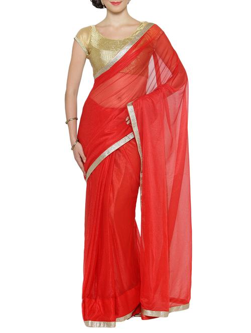 red georgette bordered saree with blouse - 14918679 - Very Small Image - 1