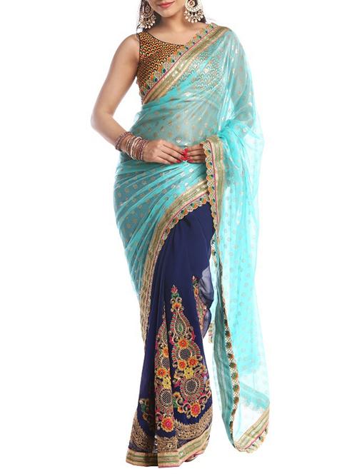 sky blue georgette half and half saree with blouse - 14918683 - Very Small Image - 1
