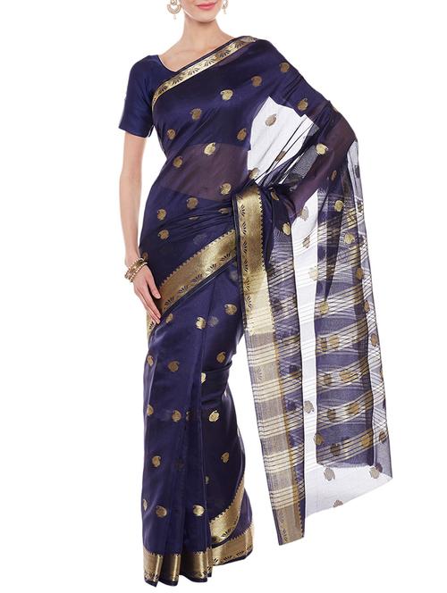 blue cotton silk woven saree with blouse - 14918685 - Very Small Image - 1