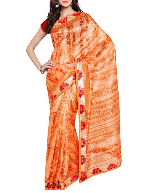 orange art silk printed saree with blouse - 14918690 - Standard Image - 1