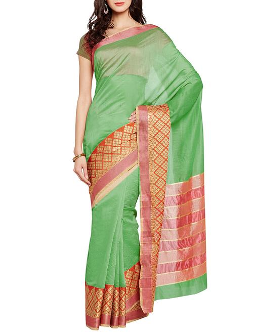 green cotton silk bordered saree with blouse - 14918691 - Very Small Image - 1