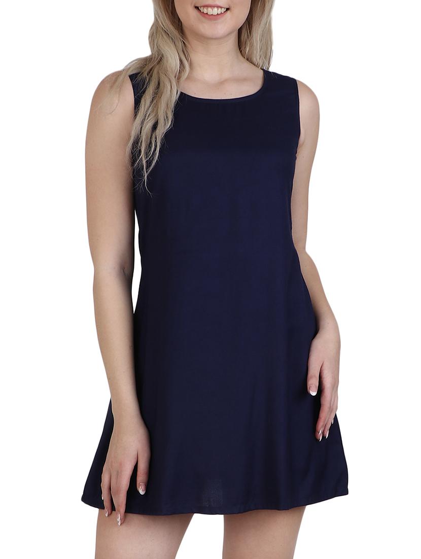 navy blue rayon a-line dress - 14918781 - Zoom Image - 2