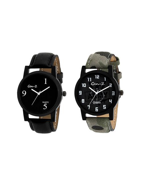 GEN-Z Combo of two Army and Black Watches - 14918917 - Standard Image - 1