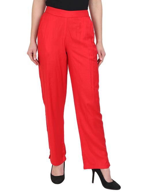 red rayon straight palazzo - 14918937 - Standard Image - 1