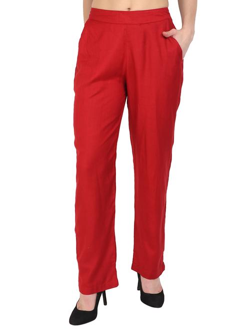 red rayon straight palazzo - 14918946 - Standard Image - 1