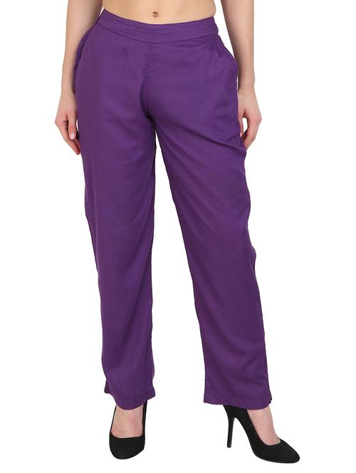 purple rayon straight palazzo - 14918956 - Standard Image - 1
