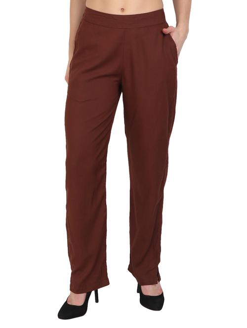 brown rayon straight palazzo - 14918964 - Standard Image - 1