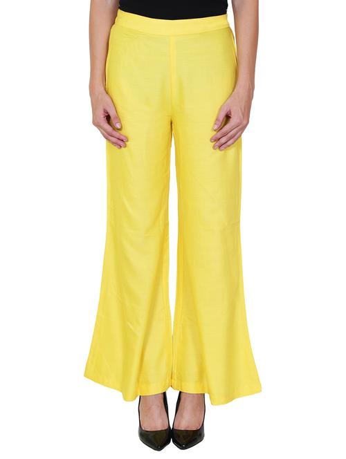 yellow rayon flared palazzo - 14918969 - Standard Image - 1