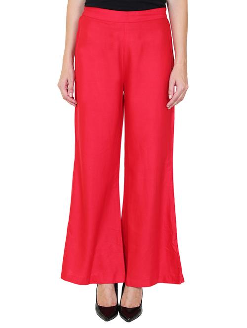 red rayon flared palazzo - 14918972 - Standard Image - 1