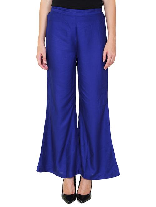 blue rayon flared palazzo - 14918973 - Standard Image - 1